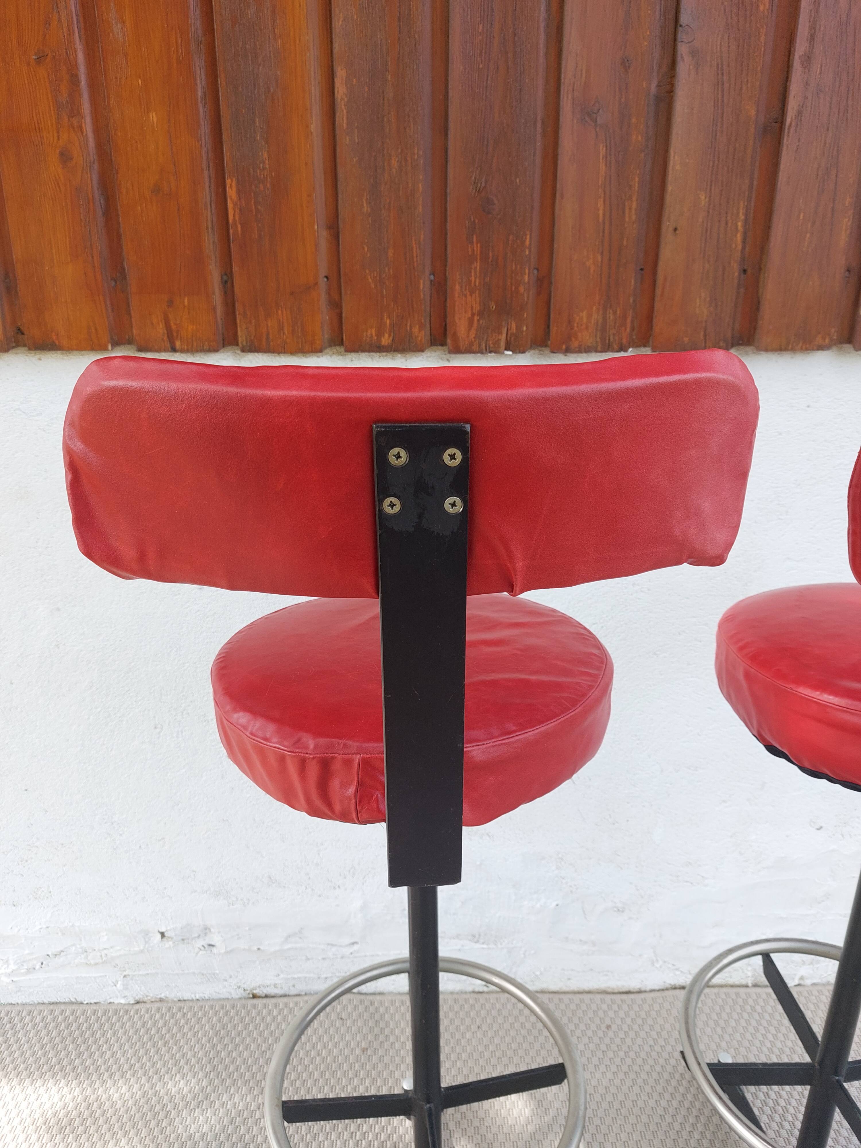 pair of high stools, leather, vintage, industrial