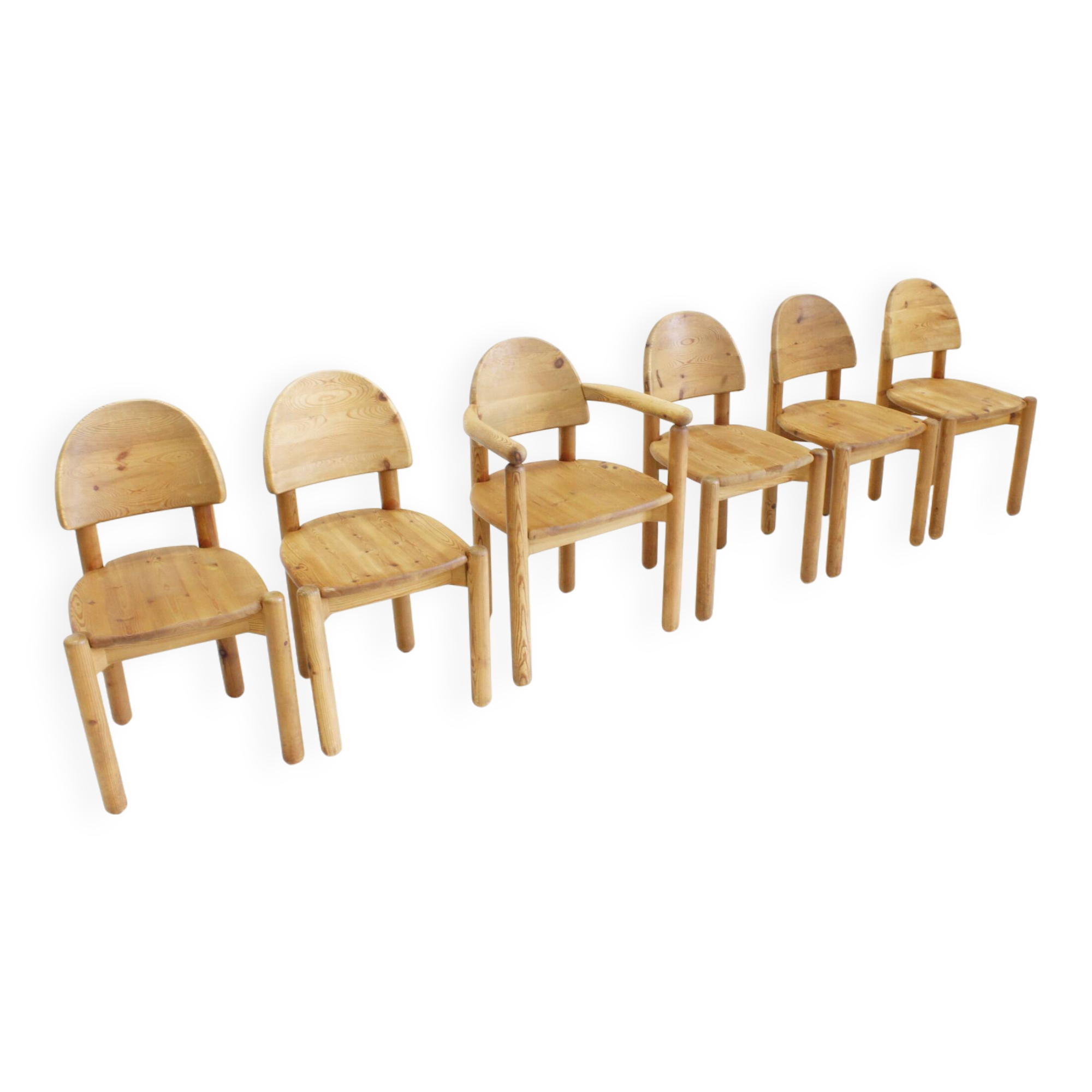6 x Vintage Dining Room Chairs by Rainer Daumiller pine wood, Denmark, 1970