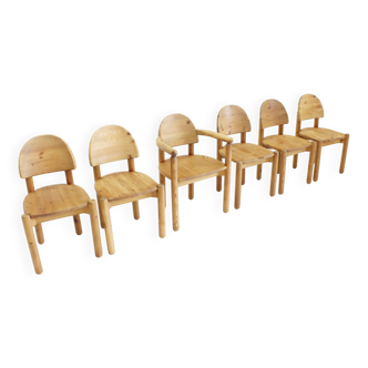 6 x Vintage Dining Room Chairs by Rainer Daumiller pine wood, Denmark, 1970