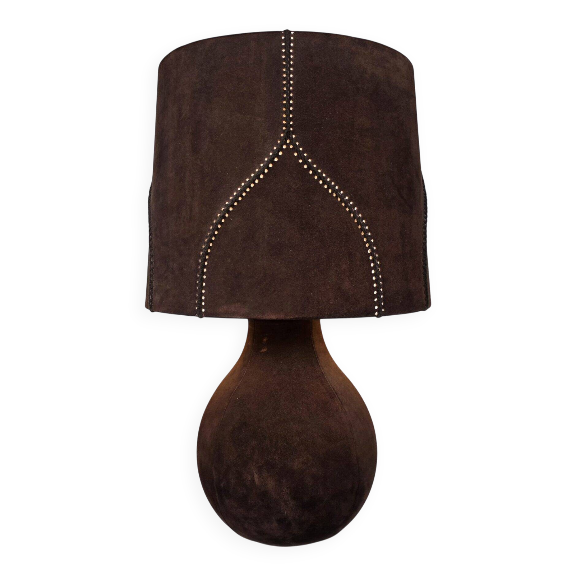 Large vintage suede table lamp with matching shade, 1970s