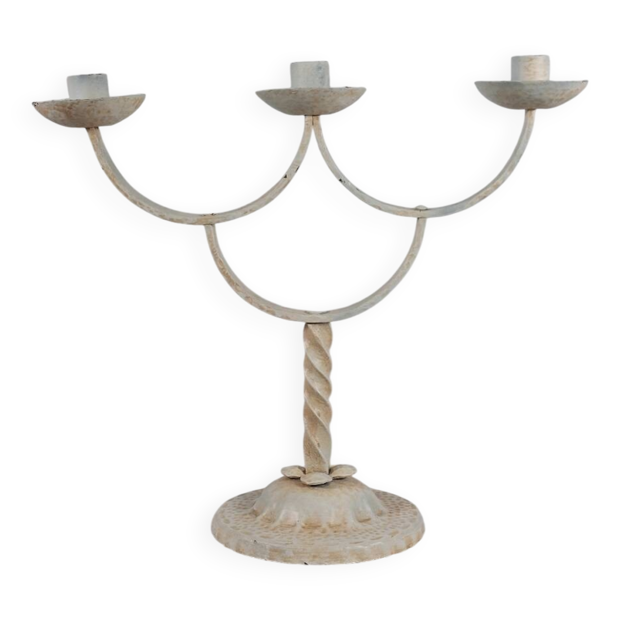 Vintage patinated lacquered metal candlestick brocante