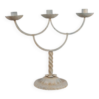 Vintage patinated lacquered metal candlestick brocante