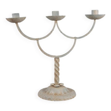 Vintage patinated lacquered metal candlestick brocante