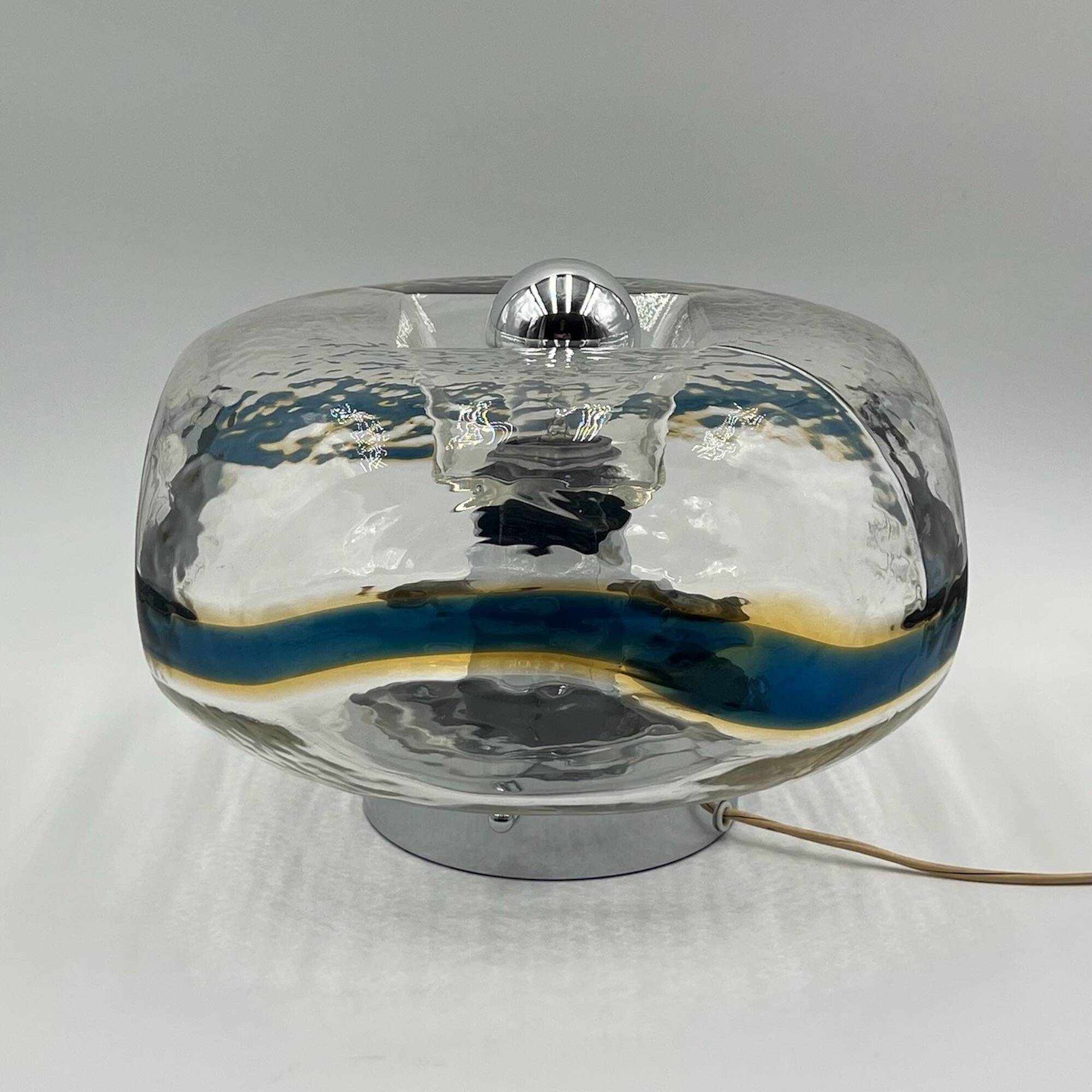 Luxury Large Table Lamp in Murano Hammered Glass, 60s