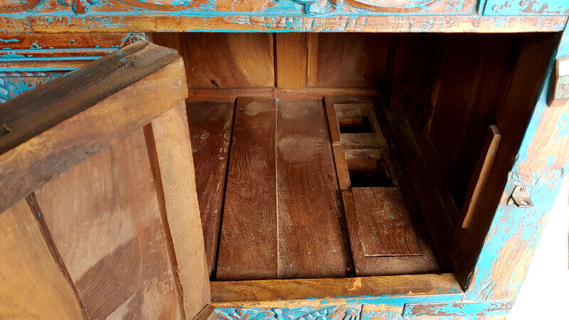 Damchaya Chest Blue Original Piece Old Teak with Secrets 150x108x65cm