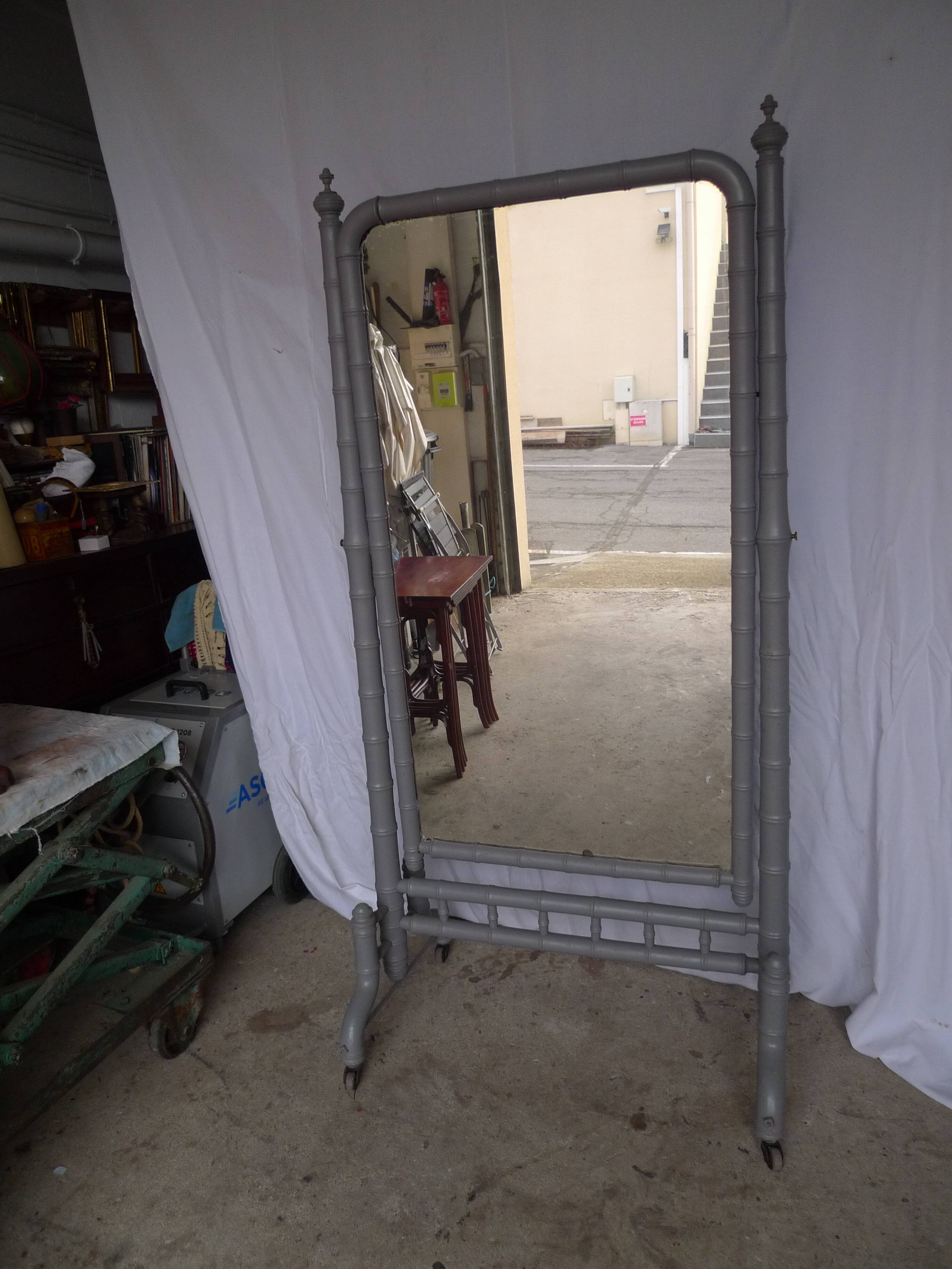 Large bamboo-style wooden cheval mirror, 19th century, Napoleonic II period.