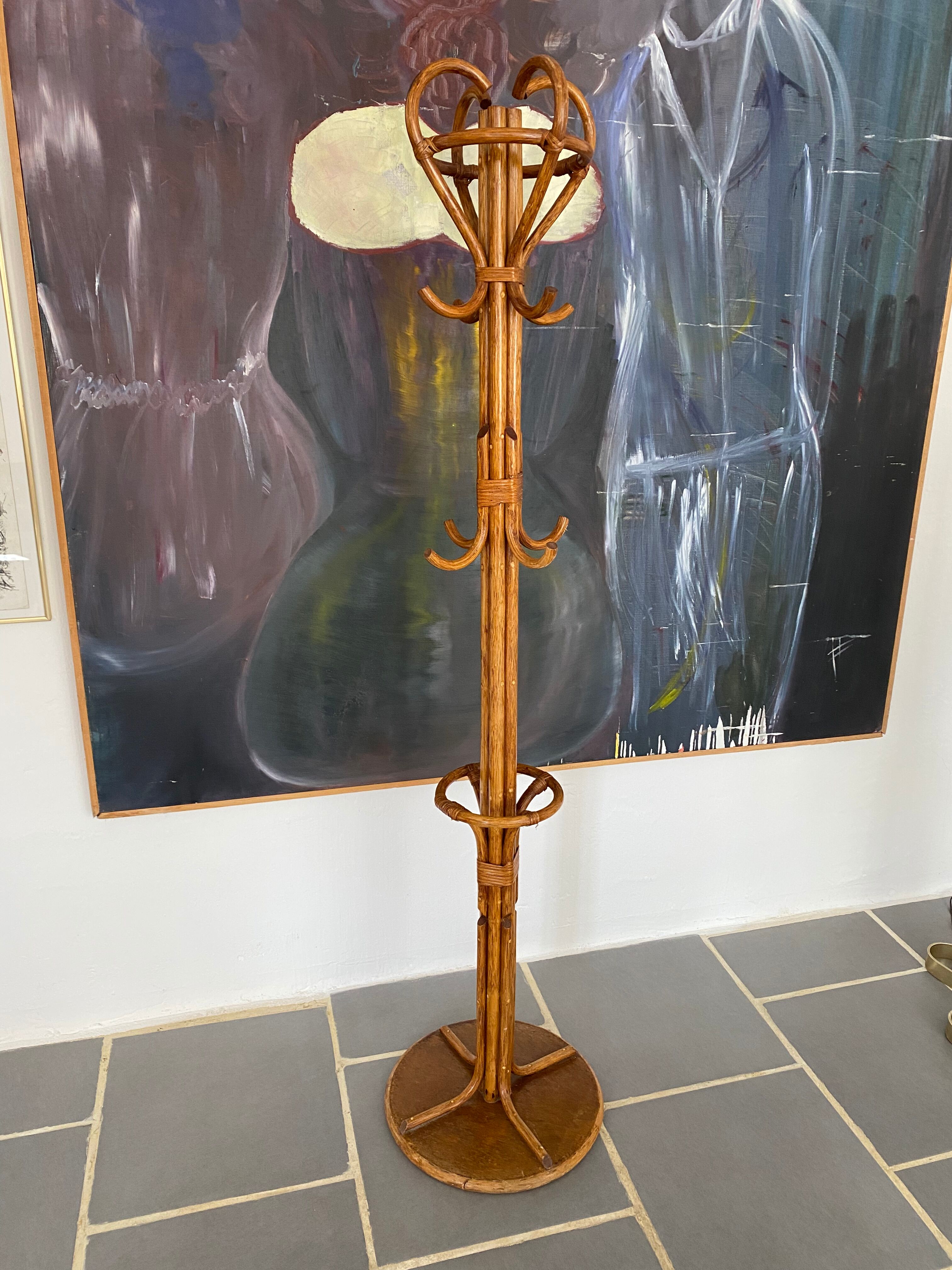 Vintage rattan parrot coat rack