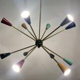Lustre à 12 branches Sputnik Stilnovo des années 1950