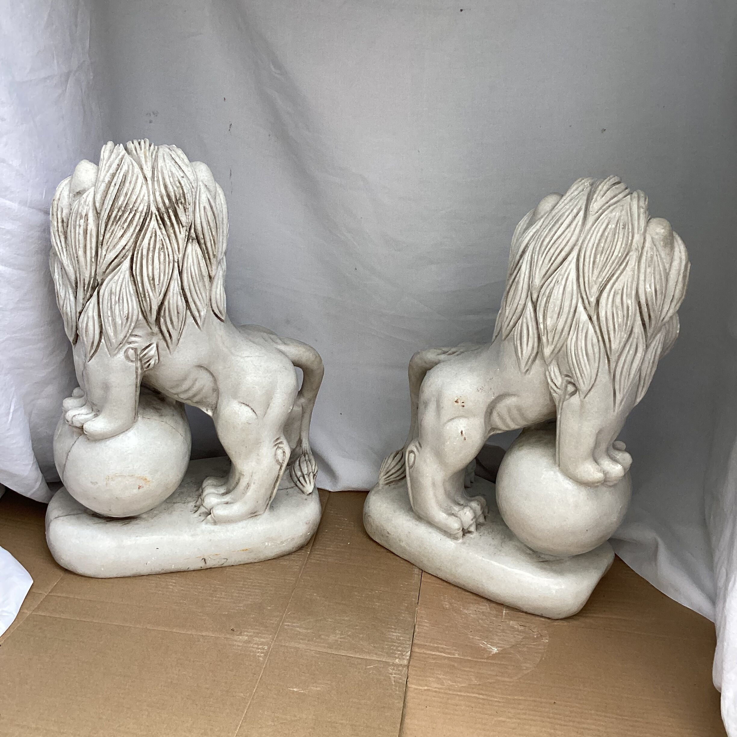 Pair of white marble lions