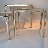 3 vintage golden nesting tables with smoked glass.