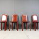 Red leather dining chairs by De Couro Brazil, 1980s - set of 4