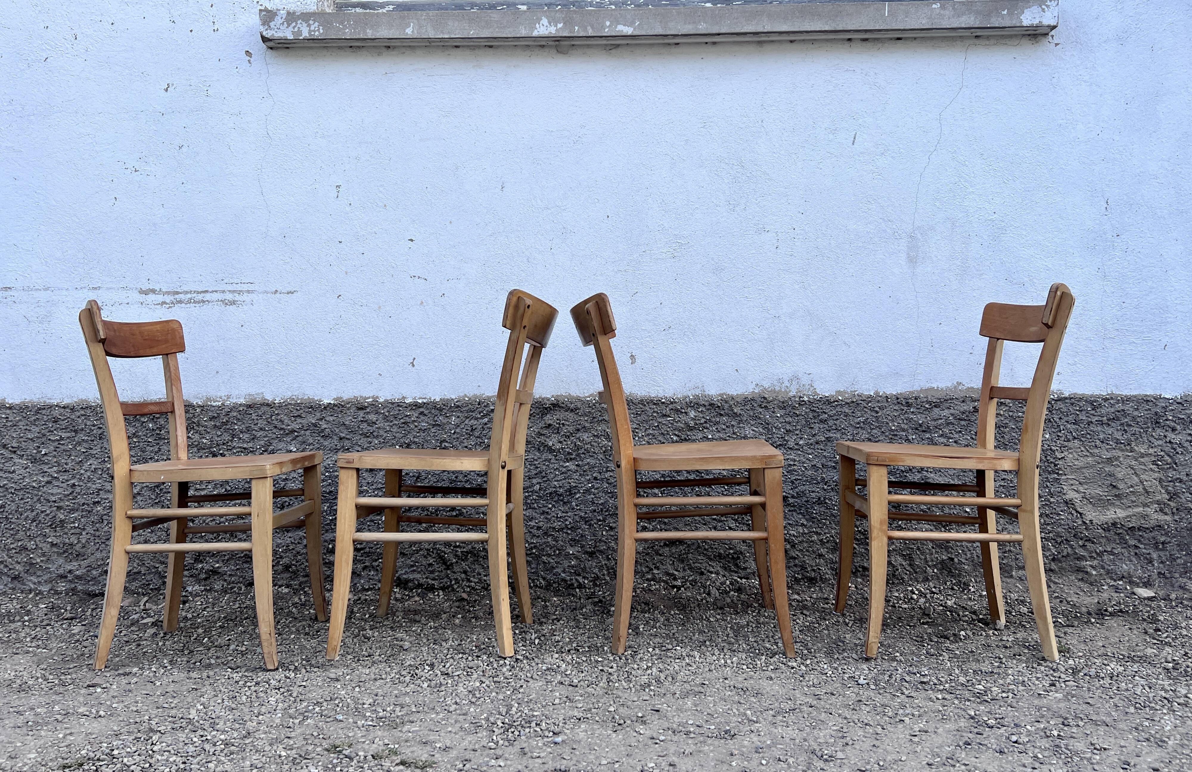 Series of 4 vintage wooden bistro chairs