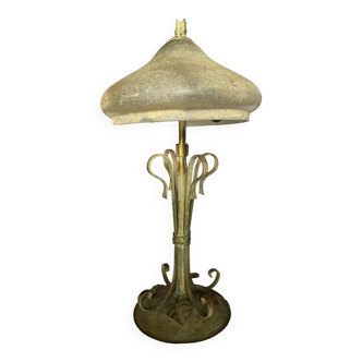 Vintage metal and opaque glass mushroom table lamp