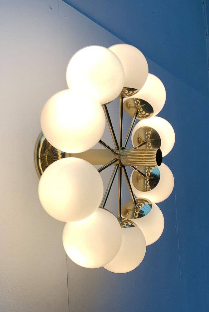 German brass ceiling lamp in mid-century modern space style by Kaiser Leuchten, 1960s.