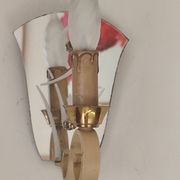 Single-light wall sconce in brass and metal with engraved mirror plate - 1950s