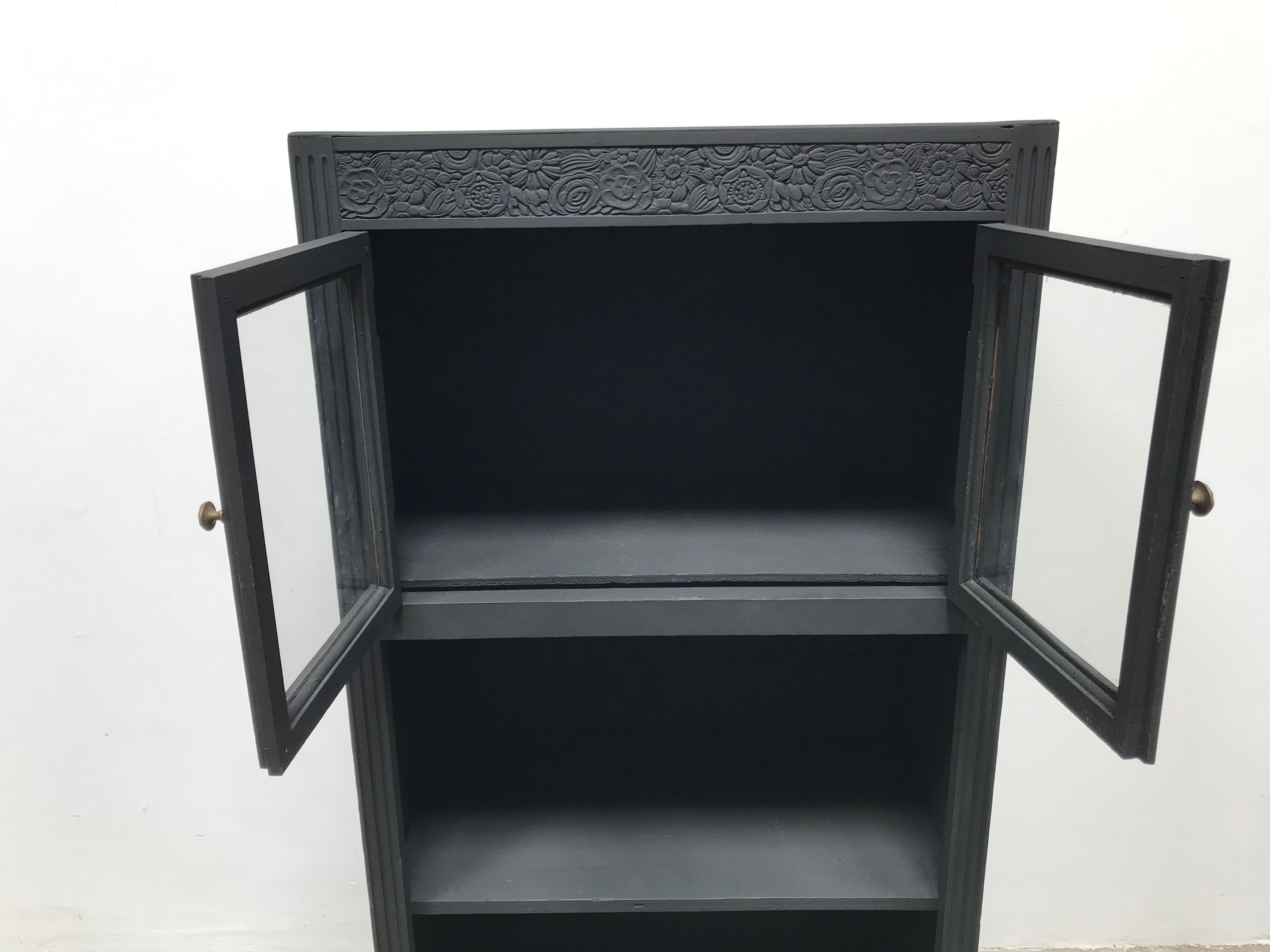 Matte 1930s black glass cabinet