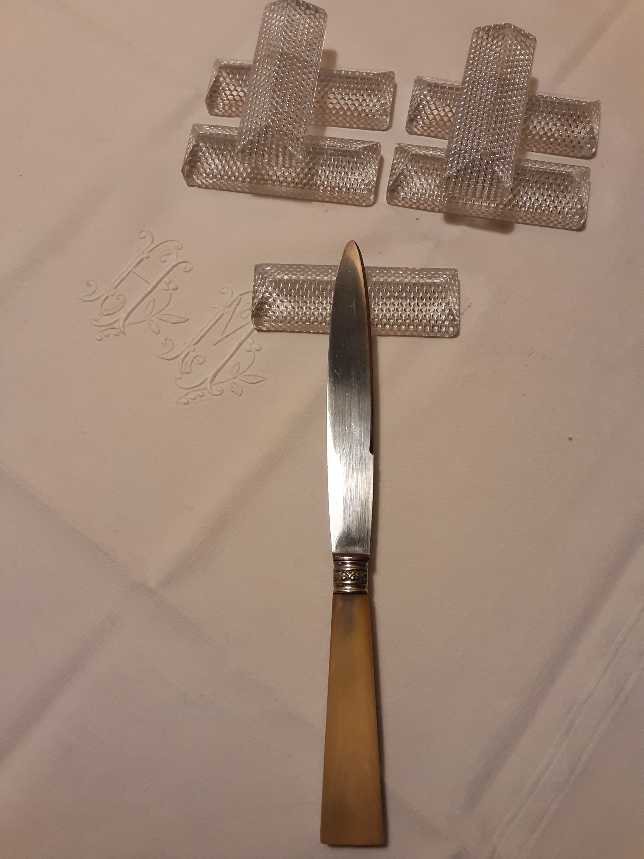 Hatch of 12 knives handle in horn and stainless steel blade