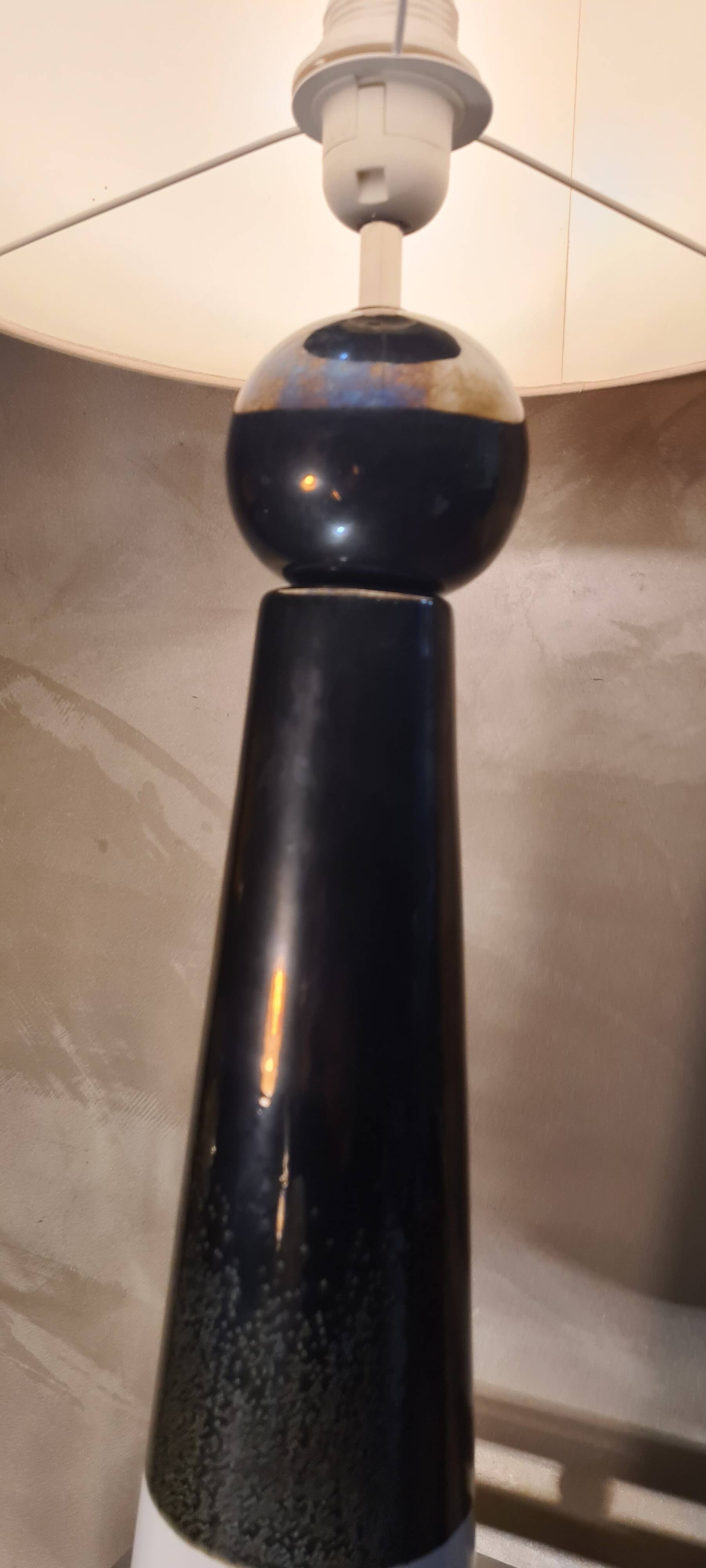 Elegant large glazed ceramic lamp, 70s style electricity ok, 70x35