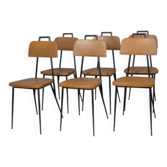 SET OF 6 VINTAGE 1960S METAL AND LEATHER CHAIRS, ITALIAN DESIGN