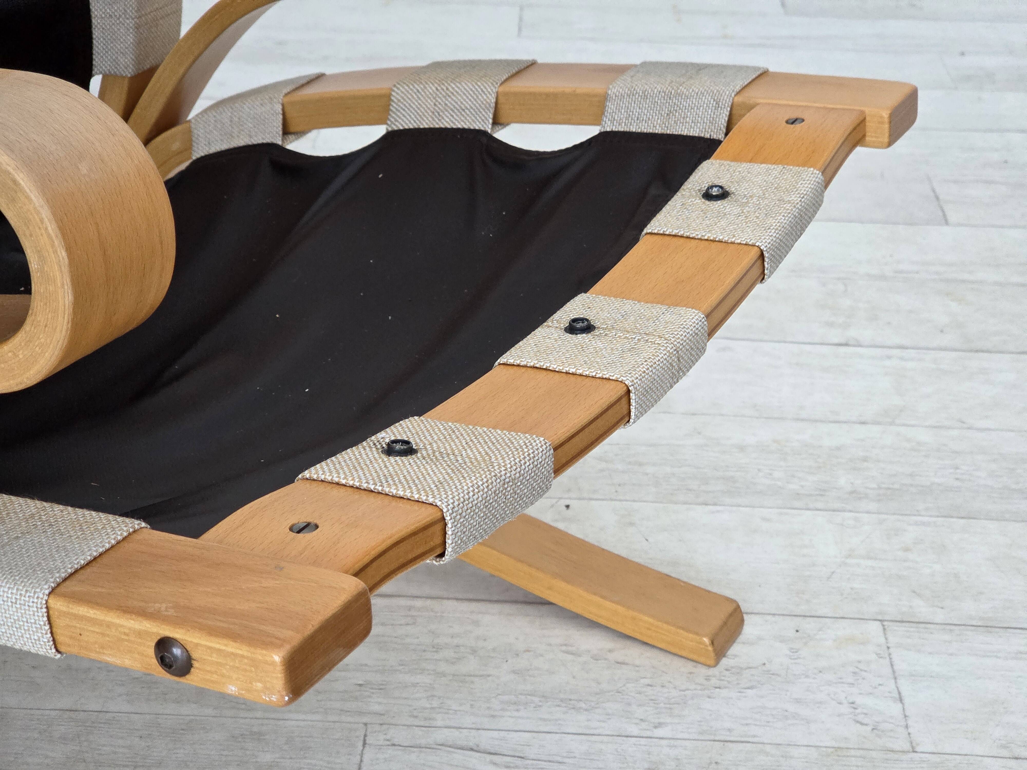 1970s, Norwegian design, armchair model "Kengu", leather, bent wood.