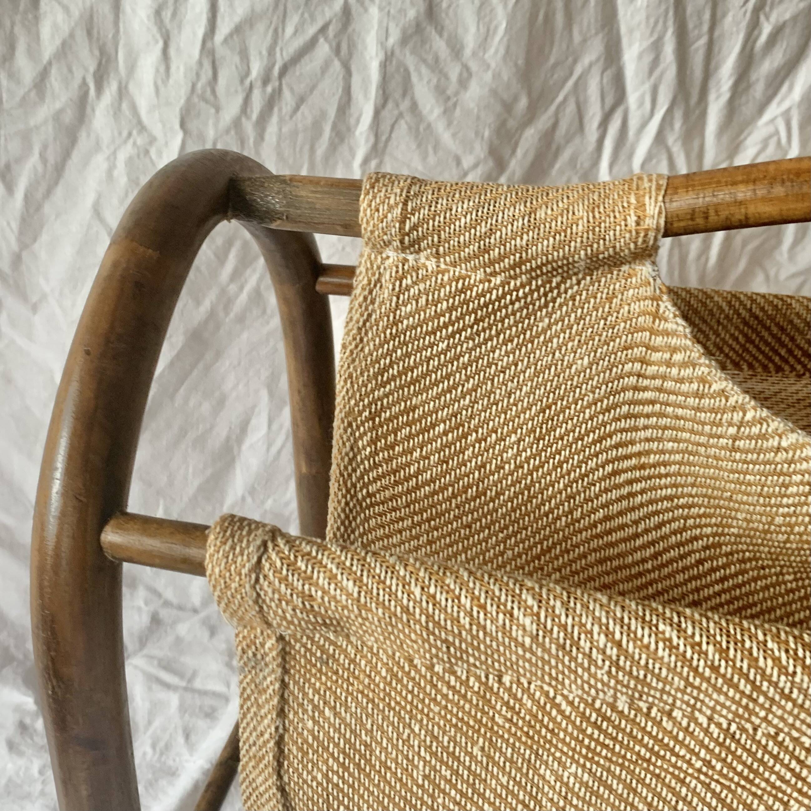 Vintage bamboo and fabric magazine rack