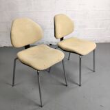 Pair of vintage chrome office chairs and beige fabric circa 70