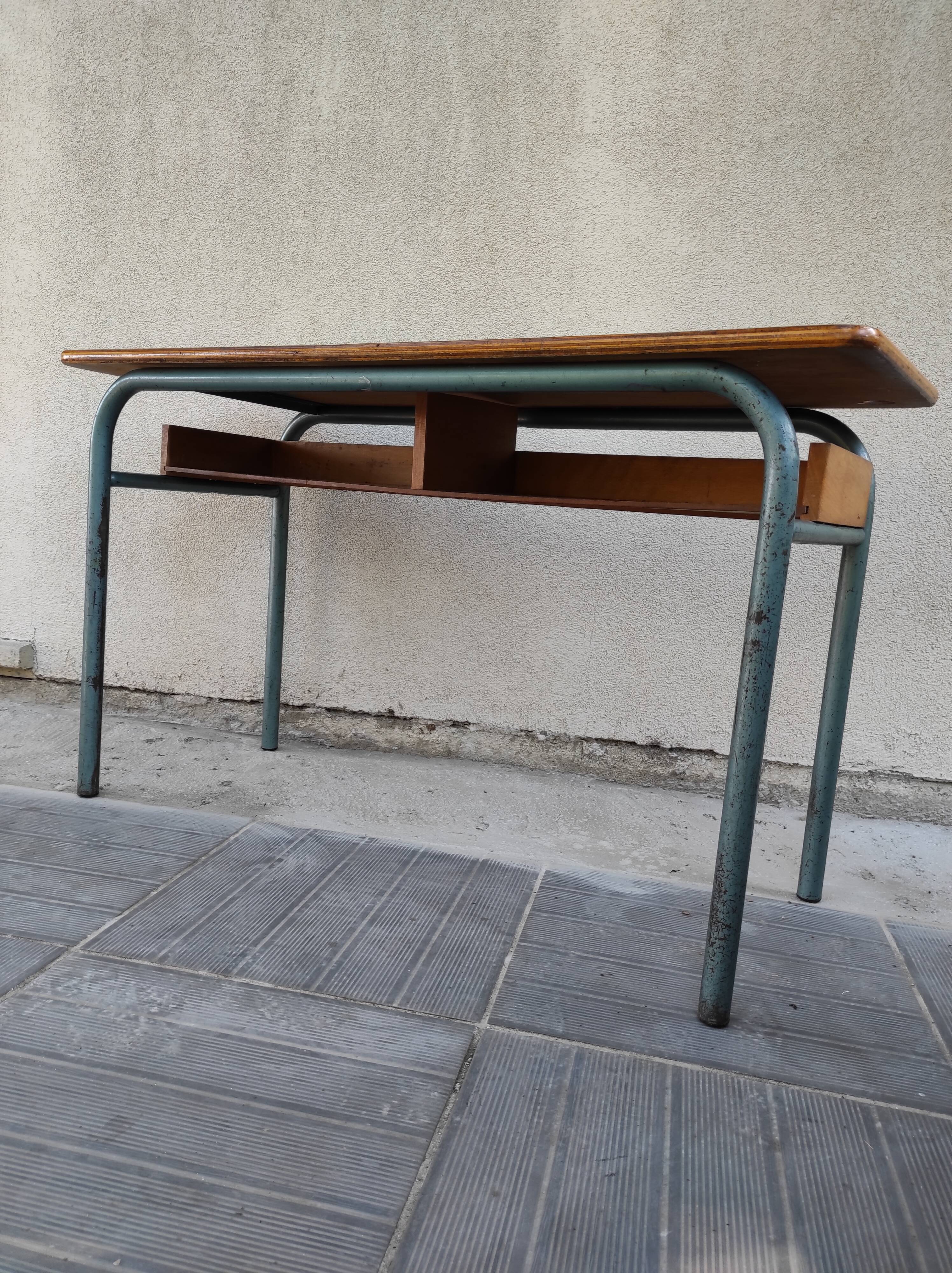 Hitler style 1960 double school desk with locker