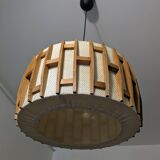 Pair of Scandinavian wooden and fabric pendant lights from the 60s