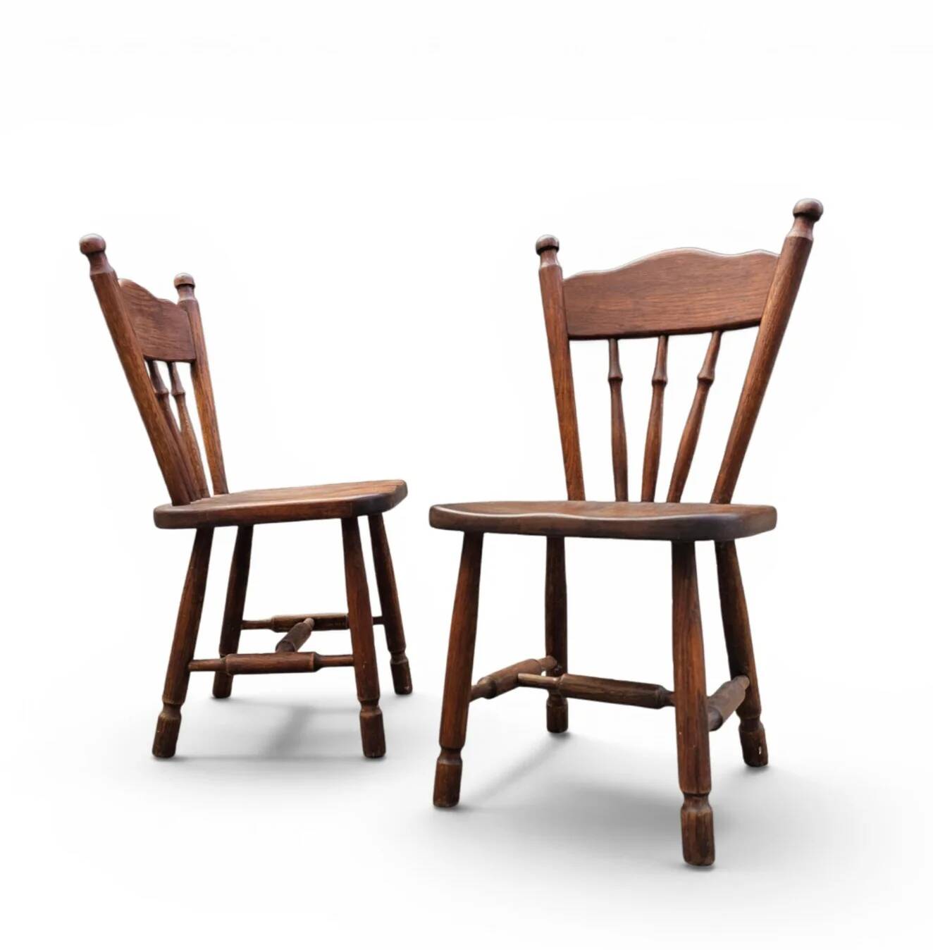 Set of 2 Oak Wood Victorian Child Stick Back Chairs / 1960s