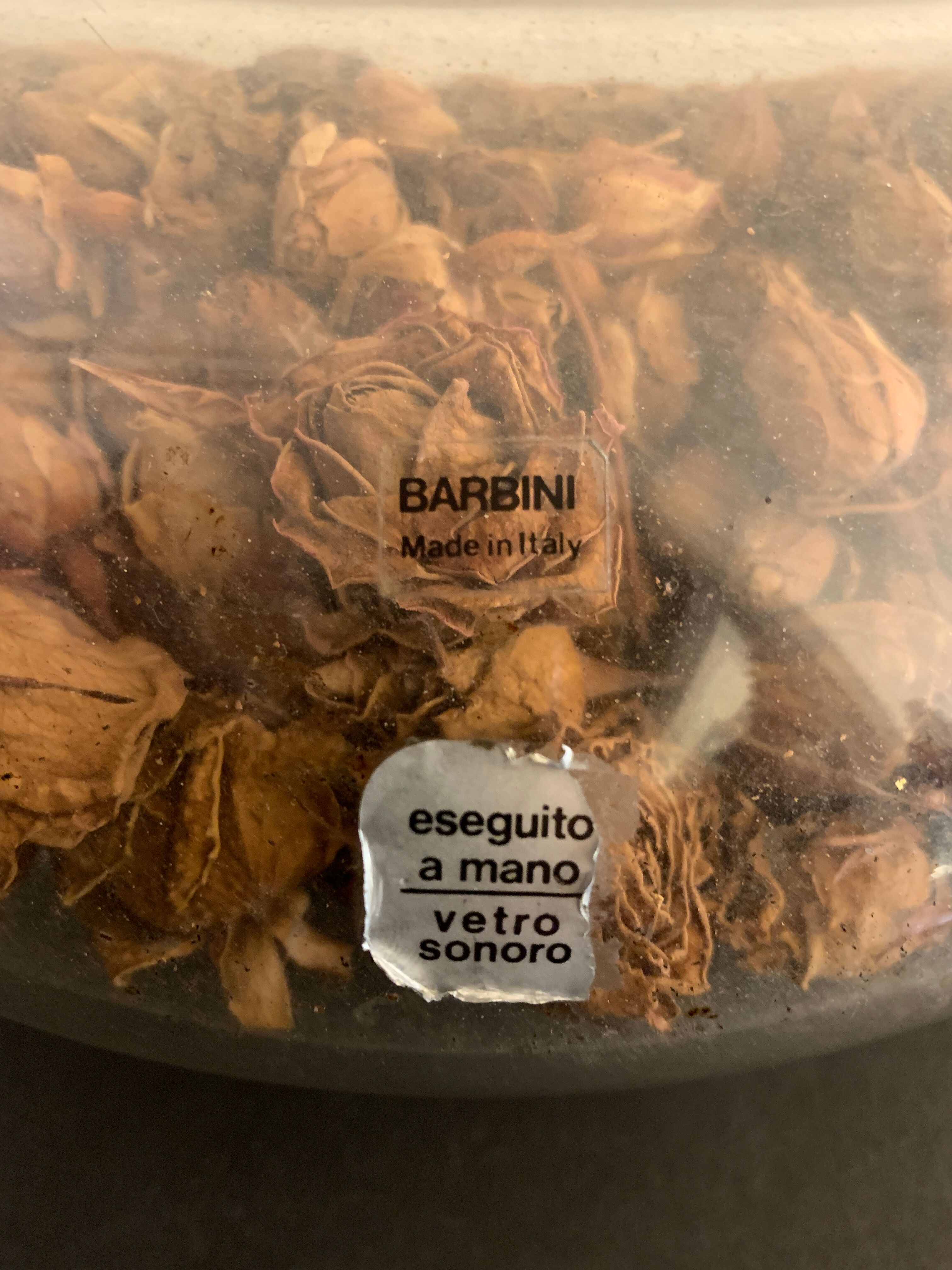 Italian vase signed and labeled Alfredo Barbini, Murano, 1960