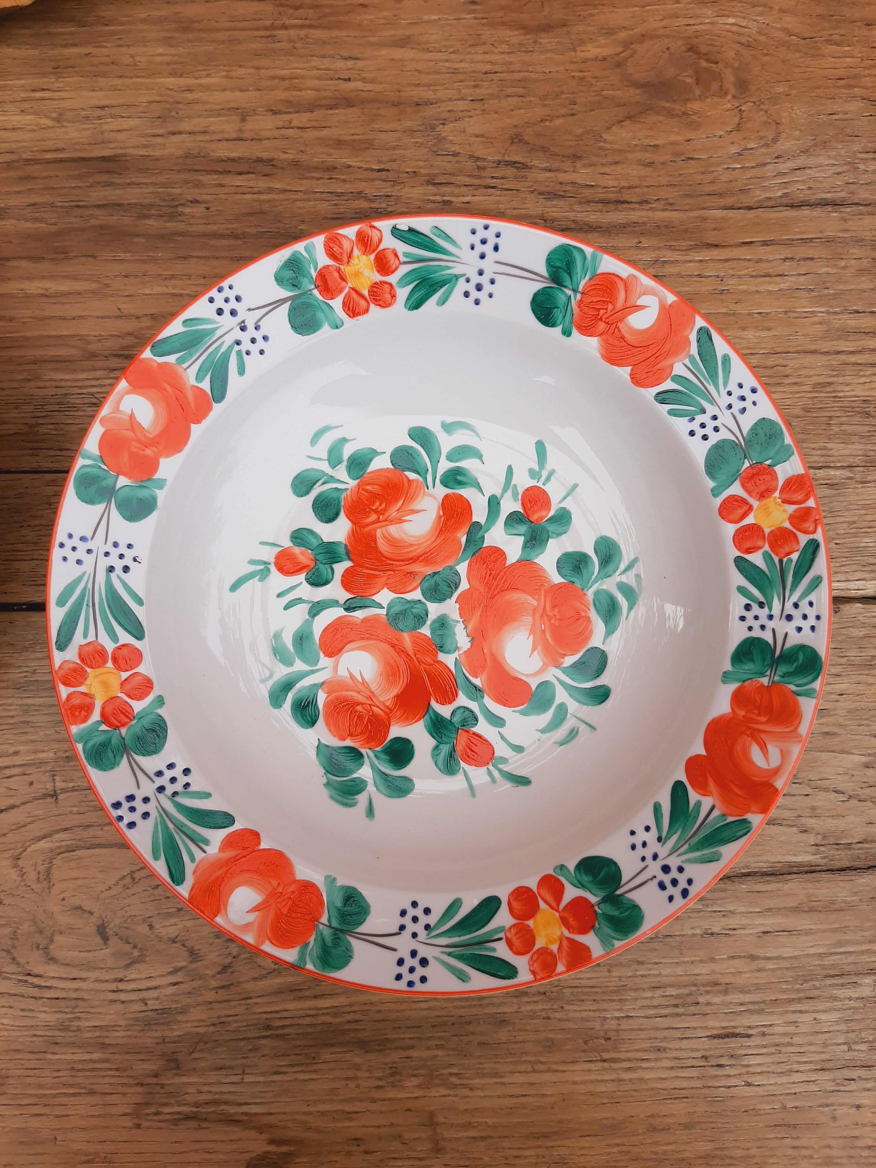 Hand-painted orange flower plate Hungary