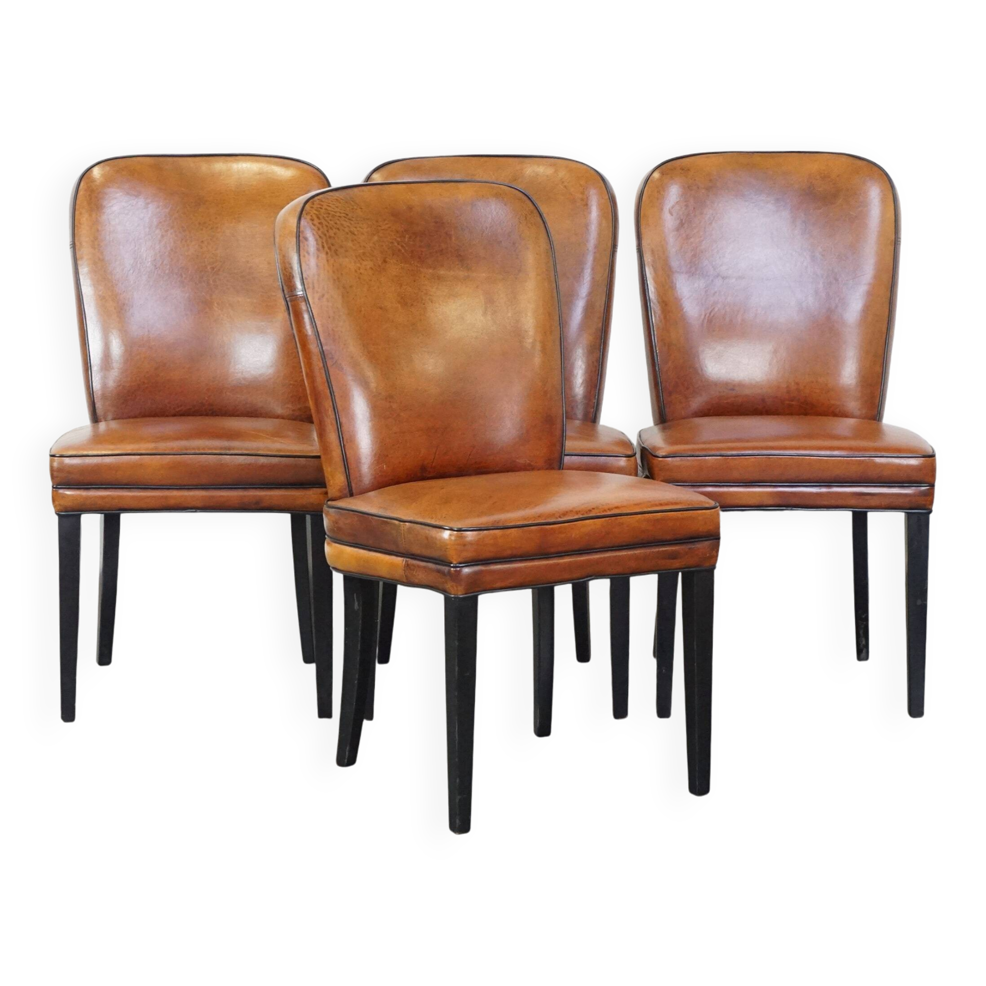 4 chaises de salle à manger en cuir de mouton marron