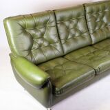 3 pers. sofa in dark green leather with chrome legs from 1970s