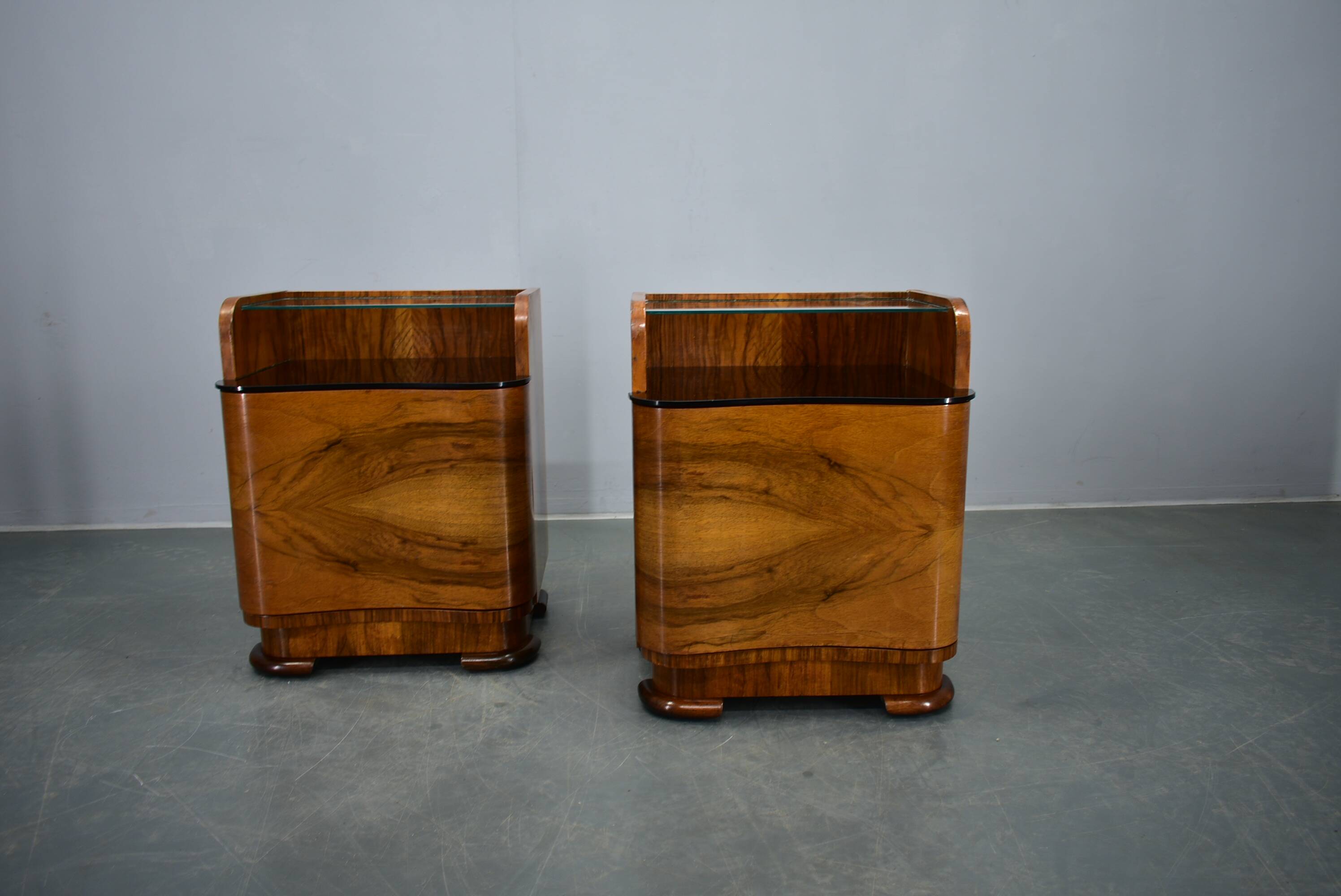 1940s pair of Art Deco bedside tables, Czechoslovakia