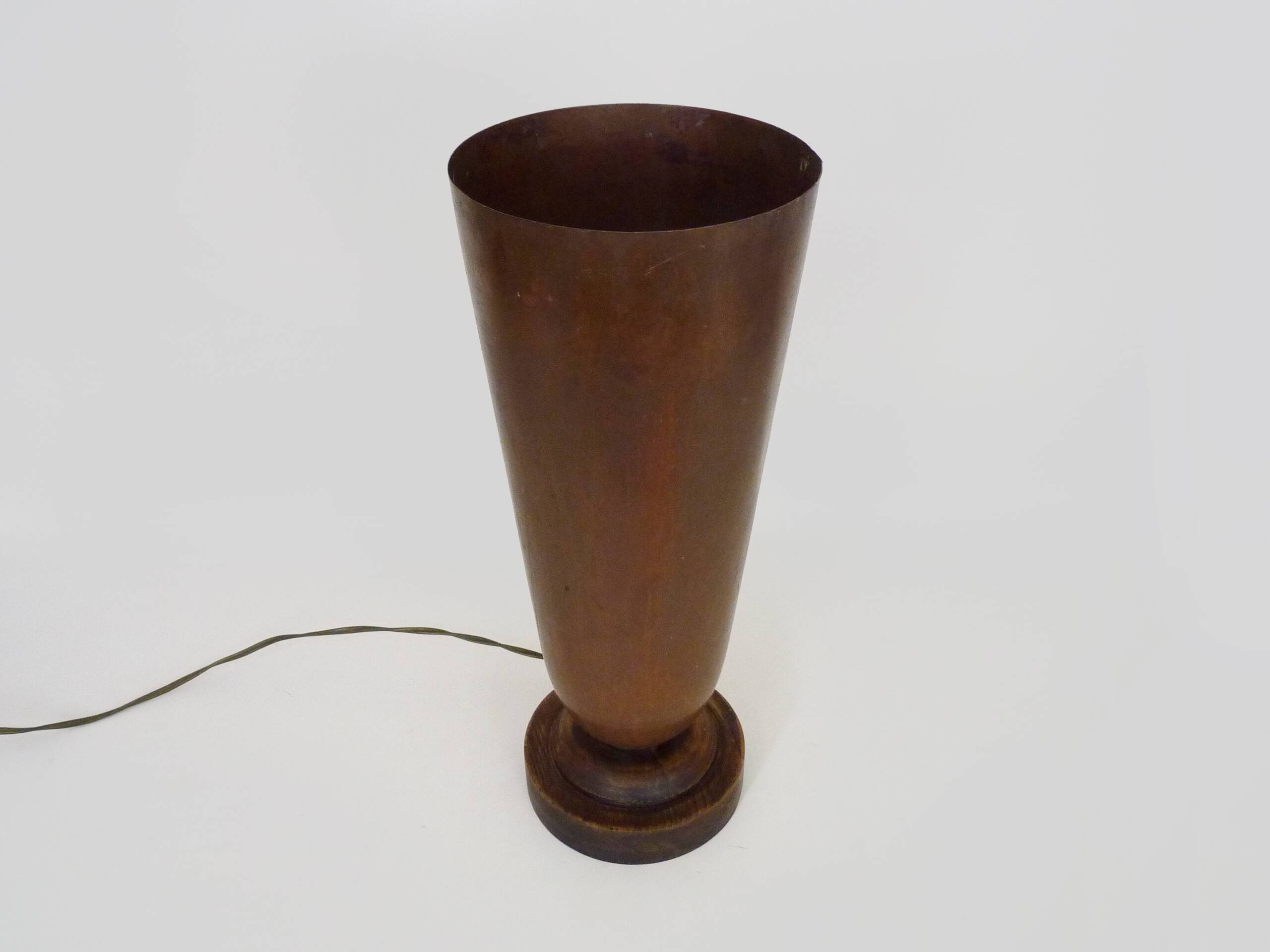 Large Art Deco Basin Lamp 1930 copper and wooden base