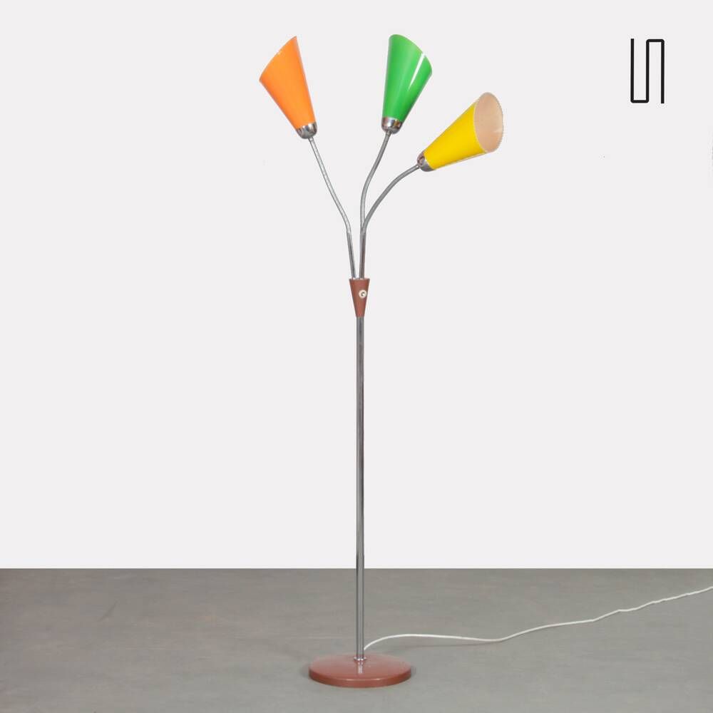 Vintage metal floor lamp produced by Lidokov, circa 1960