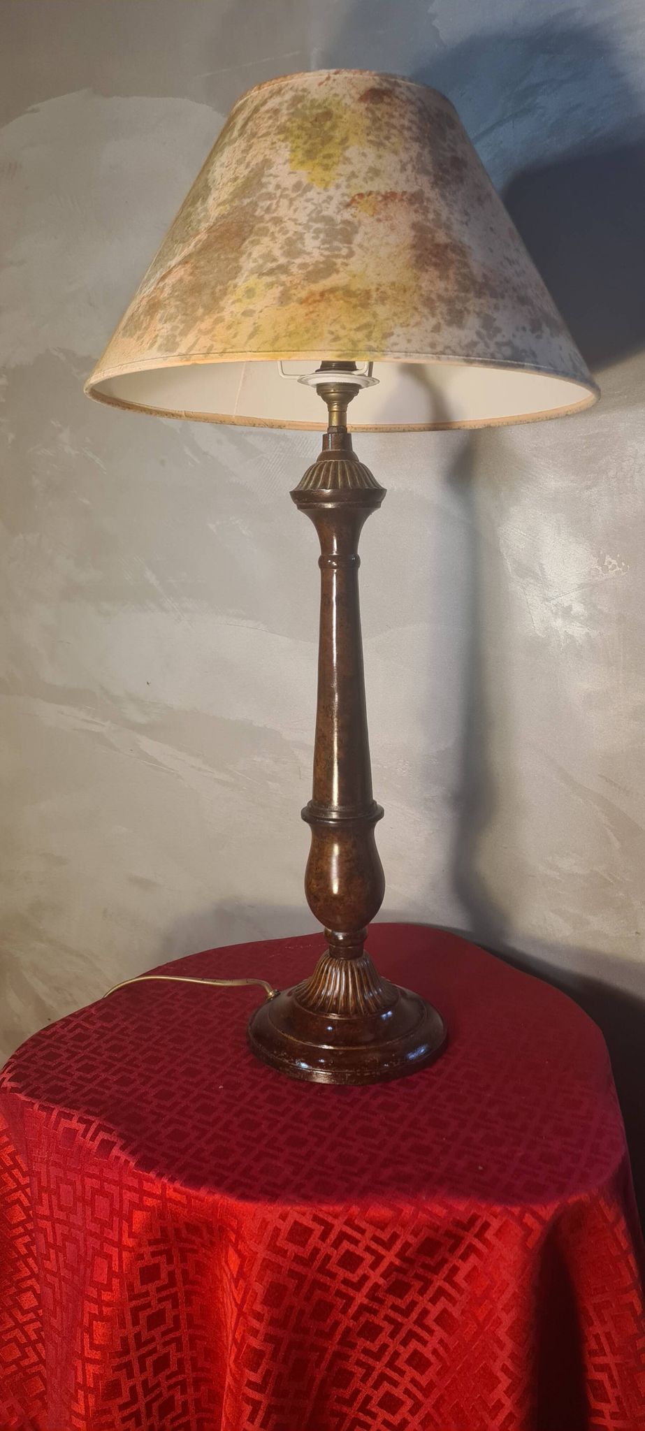 1930s tortoiseshell painted steel lamp with parchment shade 73x40 cm