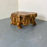 Table d'Appoint Rustique Wabi Sabi en Tronc d'Arbre en Noyer, 1960s