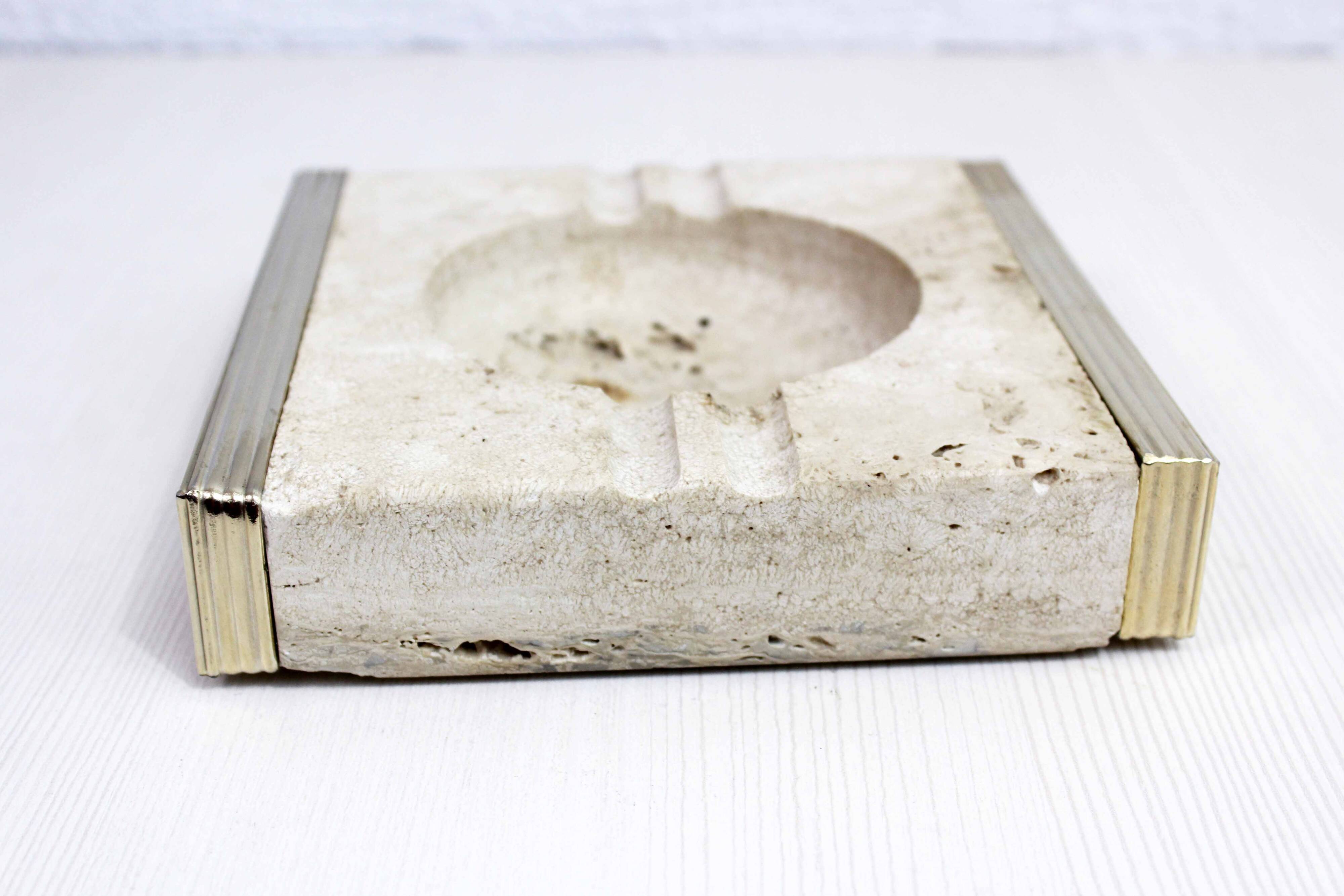 Travertine and brass ashtray