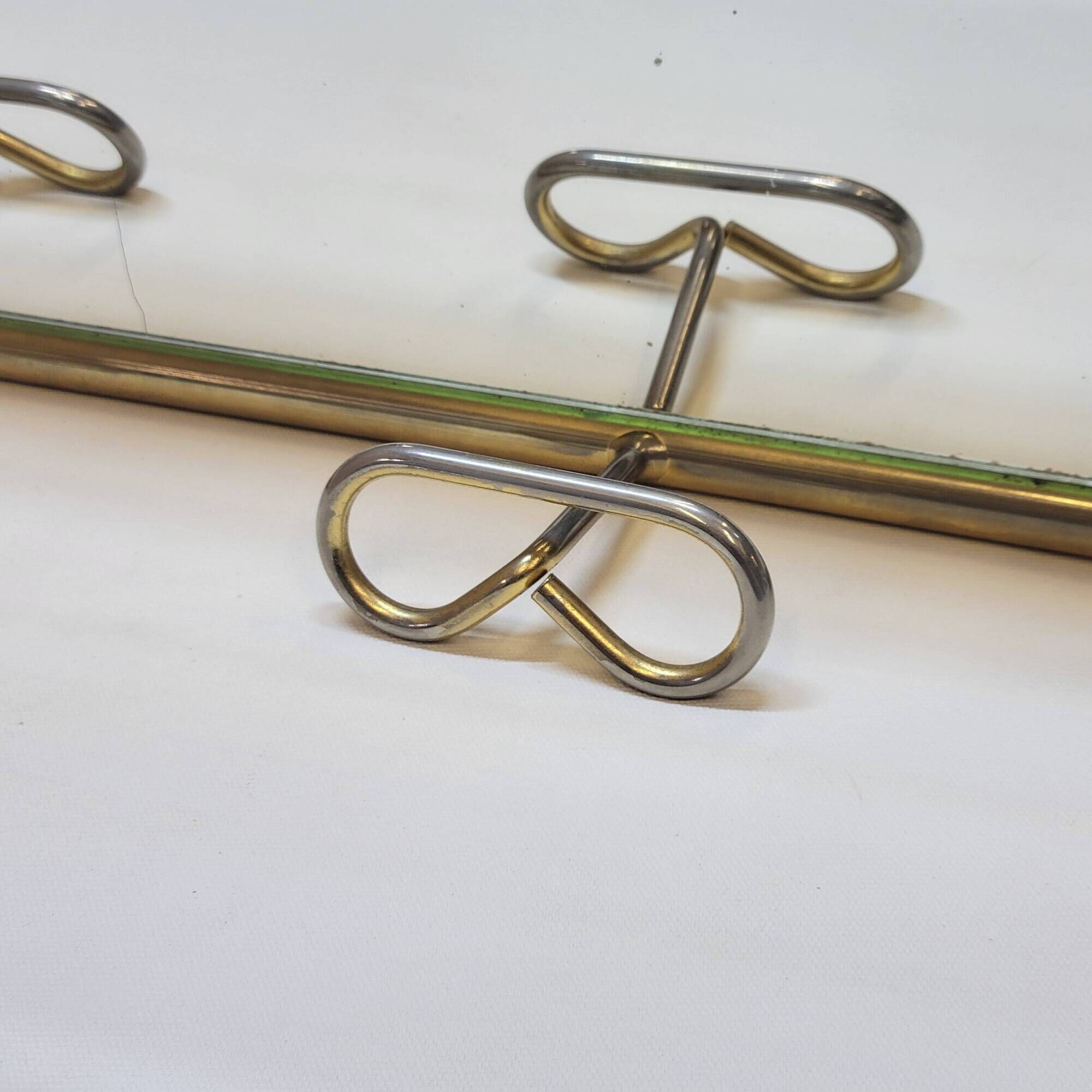 Coat rack with 4 hooks with shelf and vintage mirror in golden metal