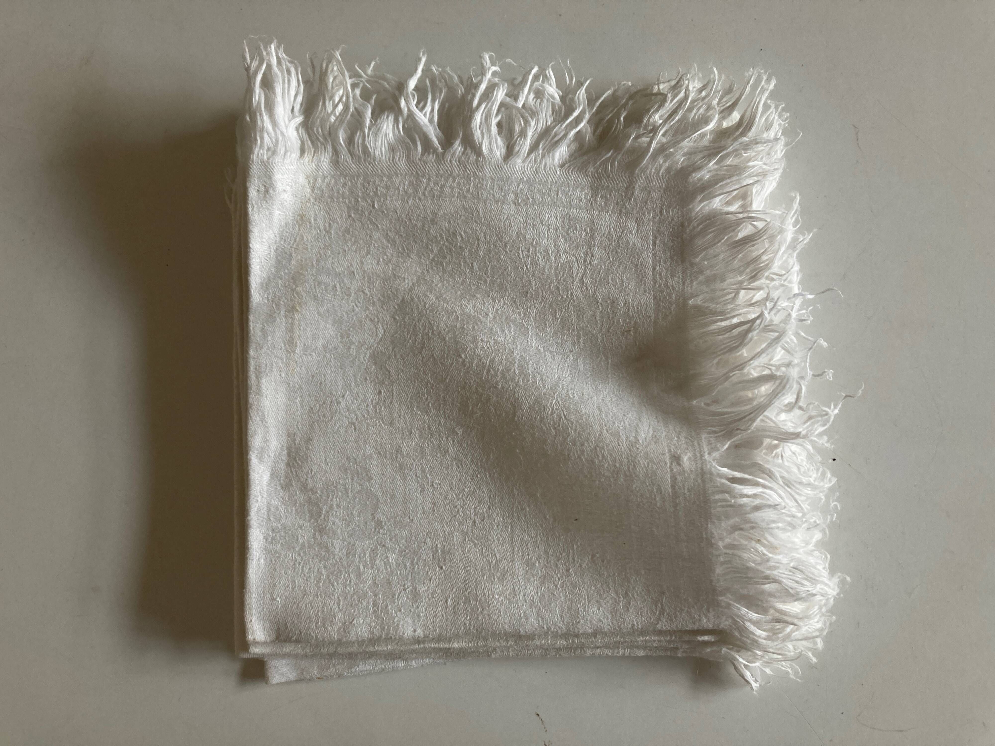 Set of 8 fringed napkins in 19th century linen damask