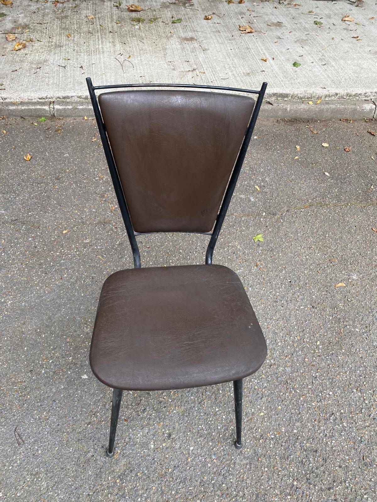 Scandinavian petal chair in brown leather and black metal 1960