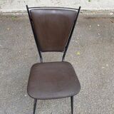 Scandinavian petal chair in brown leather and black metal 1960