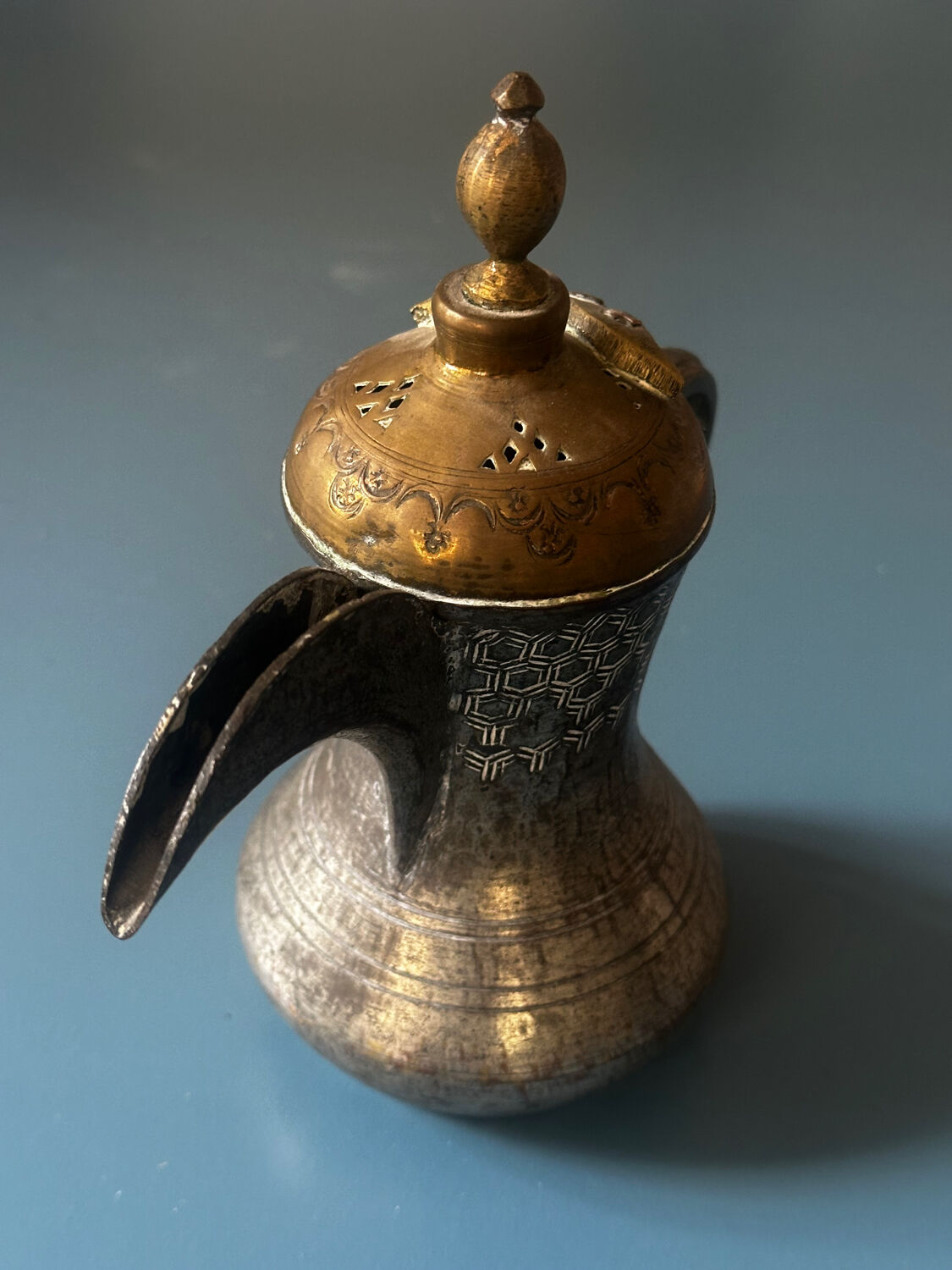 Eastern Verseuse "Dallah" Metal and Engraved Brass circa 1900