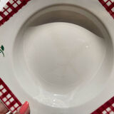 6 Digoin Sarreguemines Niger model soup plates with floral pattern and red/white checks