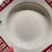 6 Digoin Sarreguemines Niger model soup plates with floral pattern and red/white checks