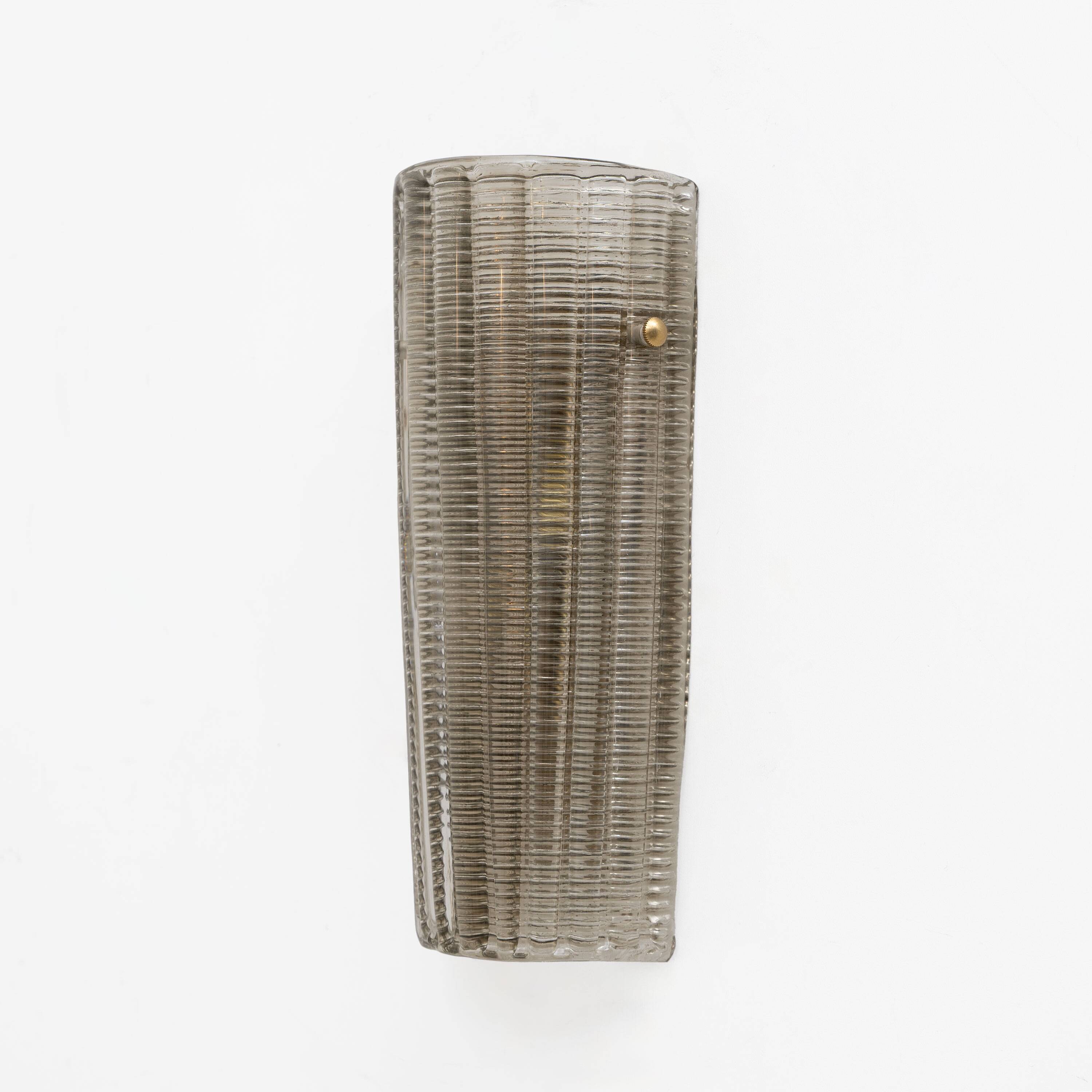 Pair of Murano Glass Wall Sconces Smoke Glass and Brass, Italy