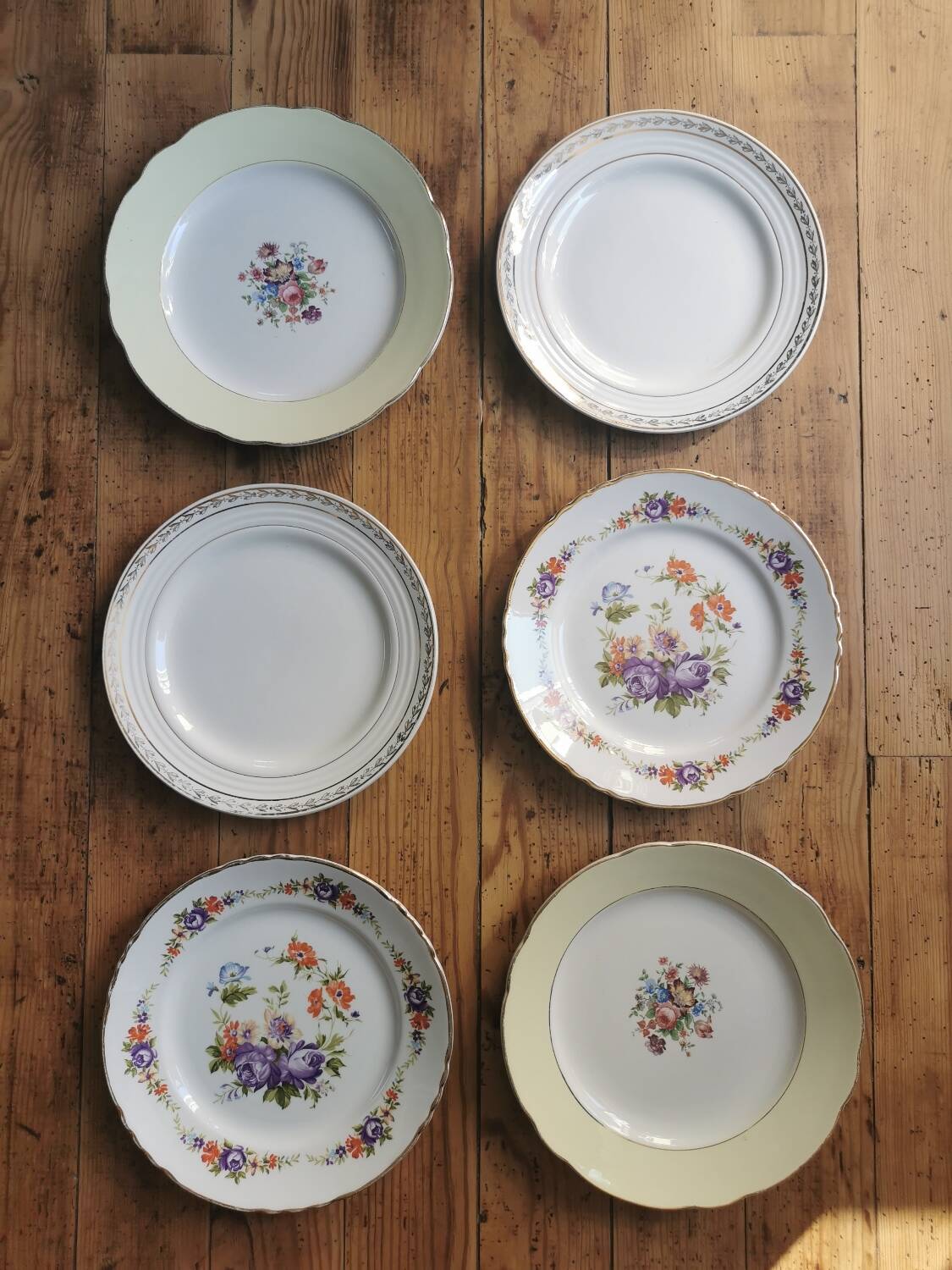Mismatched vintage dinner plates