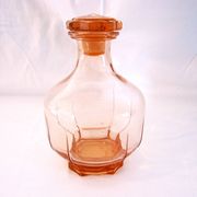 Vintage service in pink salmon glass – Carafe, 8 glasses, and Art Deco tray.