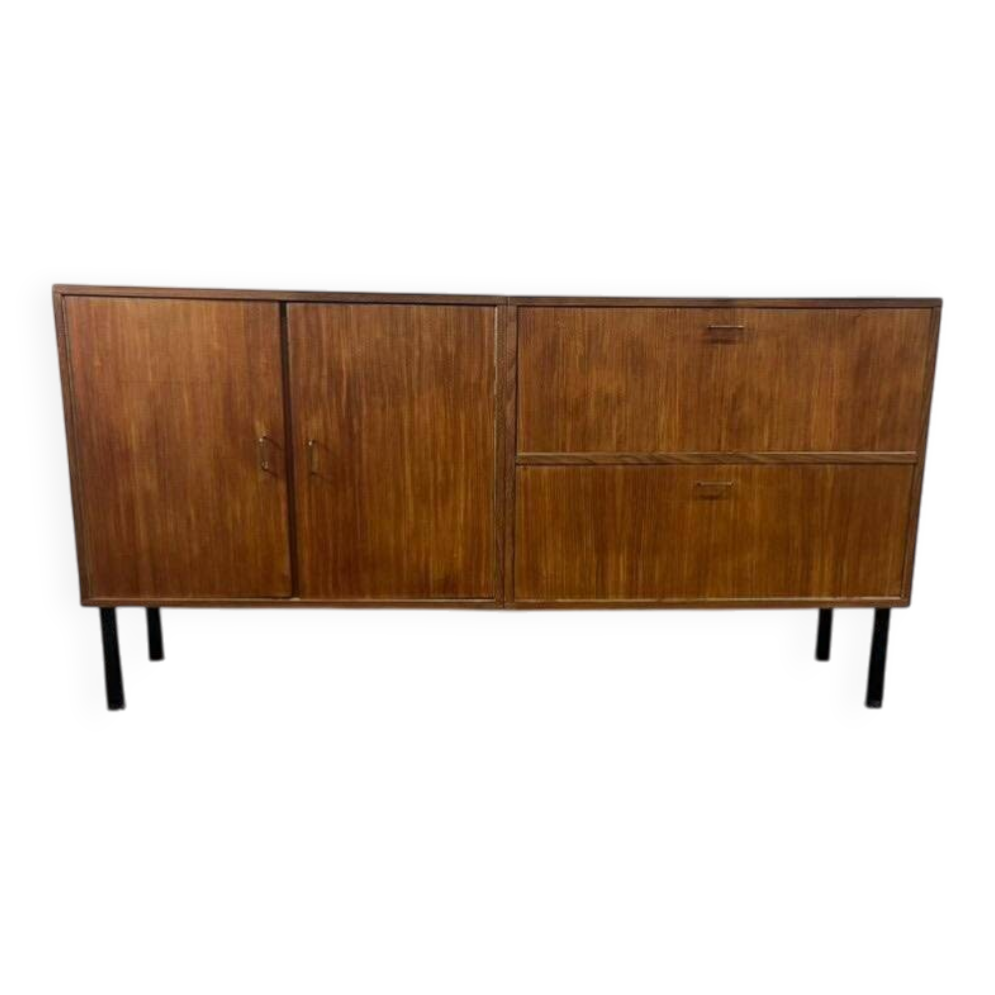 Vintage wooden sideboard with black steel legs.